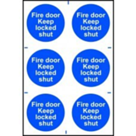 ‘Fire Door Keep Locked Shut’ Sign, Self-Adhesive Semi-Rigid PVC (100mm x 100mm) 6 Per Sheet ‘Fire Door Keep Locked Shut’ Sign, Self-Adhesive Semi-Rigid PVC (100mm x 100mm) 6 Per Sheet