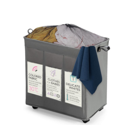 3 Section Laundry Basket - Grey (120L)