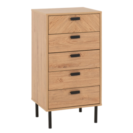 Leon 5 Drawer Narrow Chest - Medium Oak Effect