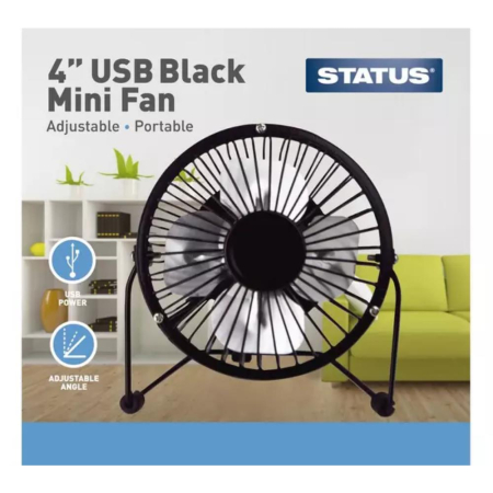 Status 4" USB Mini Fan Black Metal