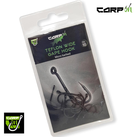 Carp On 10 Pack Teflon Coated Wide Gape Hooks - Size 4 - Micro Barbed 