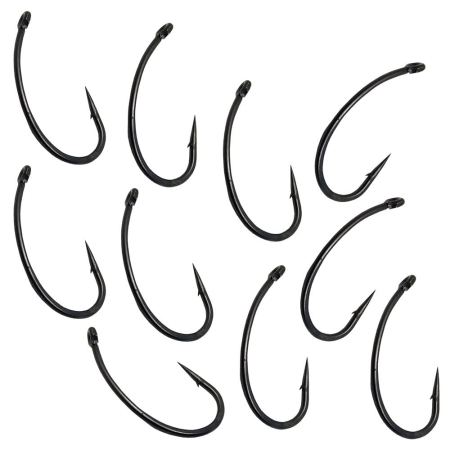 Carp On 10 Pack Teflon Coated Curved Shank Hooks - Size 6 - Barbless 