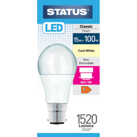 Status 100w LED A60/B22 Cool White 15Slgcb22P1B10 Bulb