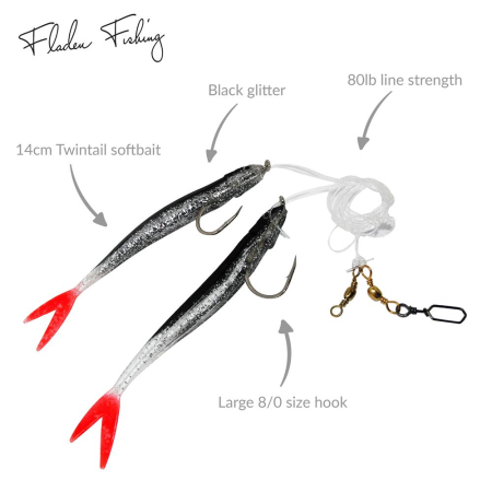Fladen Twintail Black Glitter Cod Rig 14Cm 8/0 0.80mm Line