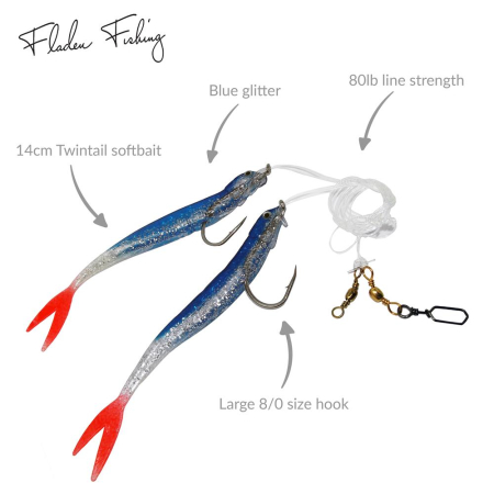 Fladen Twintail Blue Glitter Cod Rig 14Cm 8/0 0.80mm Line