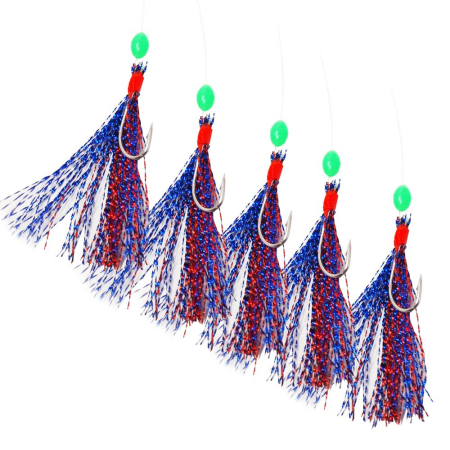 Fladen Red/Turquoise Glitter Rig 5 Hook Size 1/0