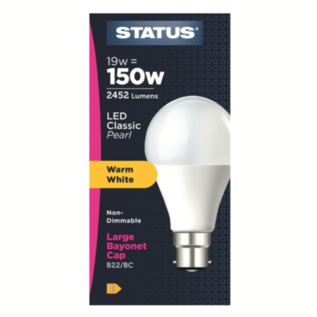 Status 19w GLS LED Pearl BC Warm White Light Bulb
