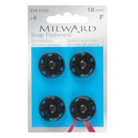 Milward Snap Fasteners | Black - 18mm (4 Pieces)