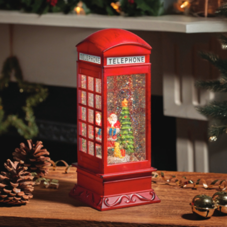Christmas Telephone Box Snow Globe Lantern - 26cm
