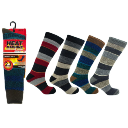Mens Heat Machine Thermal Long Stripe Socks - Assorted (1 Pack)