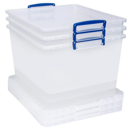 Really Useful Plastic Storage Box 33.5L Clear Pack's of 3