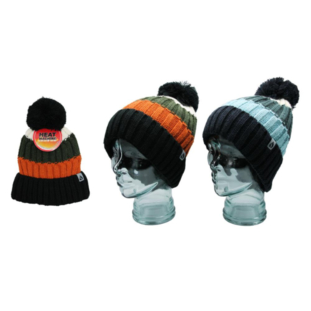 Mens 1pk HM Stripe Sherpa Lined Bobble Hat
