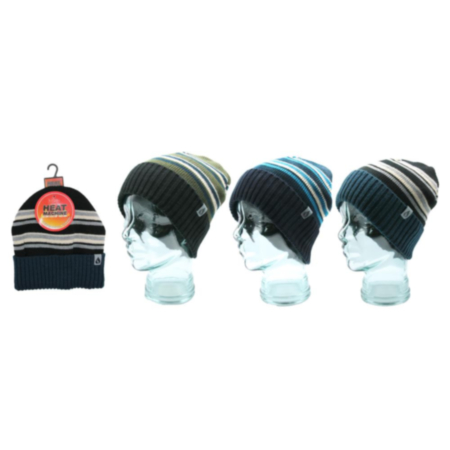 Mens 1pk HM Fleece Lined Stripe Turn Up Cuff Hat