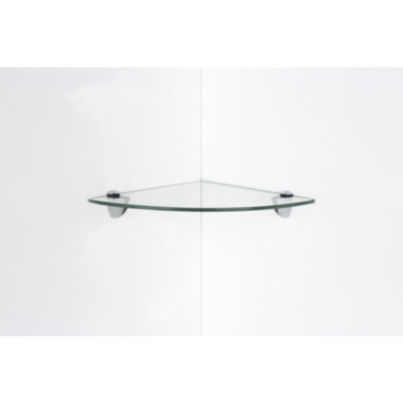 25cm tempered glass corner shelf with chrome effect brackets