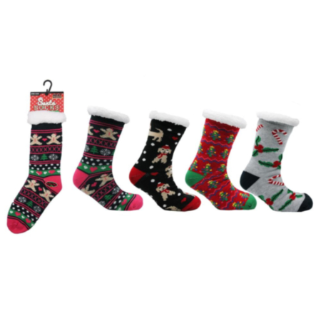 Ladies 1pk HM Xmas Fur Lined Socks