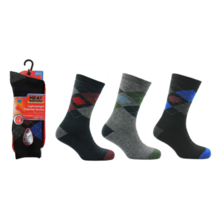 Mens Heat Machine Thermal Argyle Socks - Assorted (1 Pack)