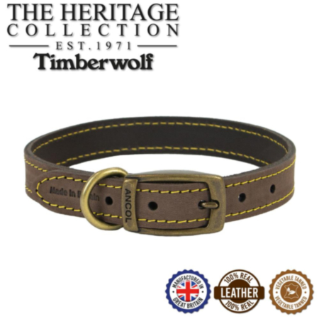 Ancol Timberwolf Leather Collar - Size 3