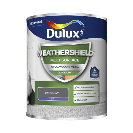 Dulux Weathershield Multi Surface Quick Dry Satin Paint Gallant Grey 750ml