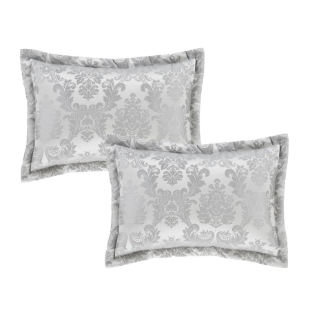 Catherine Lansfield Damask Jacquard Quilted Pillow Sham Pair - Silver Grey