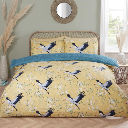 Cranes Duvet Set King Ochre