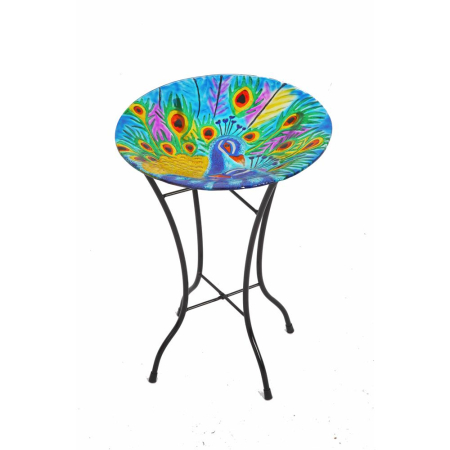 Peacock Glass Birdbath