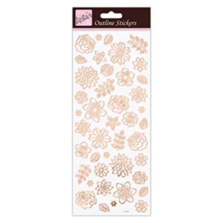  Anitas Outline Stickers Flowers Rose Gold On White