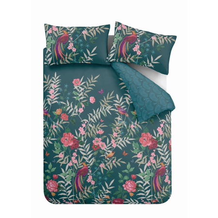 Catherine Lansfield Tropical Floral Birds - Single Duvet Cover Set - Green