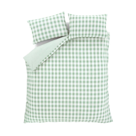 Catherine Lansfield Seersucker Gingham Check - Single Duvet Cover Set - Green