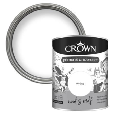 Crown Quick Dry Wood MDF Primer Undercoat  White 750ml
