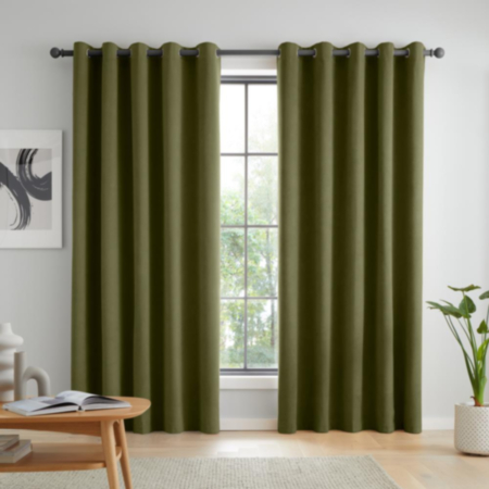 Wilson Velvet Eyelet Curtains Olive - 168 x 183