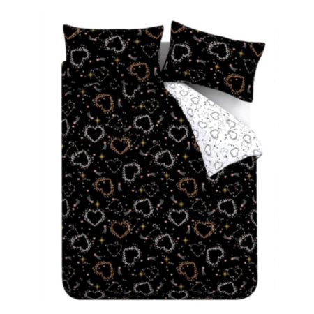 Catherine Lansfield | Cosmic Heart and Star Black Duvet Cover Set