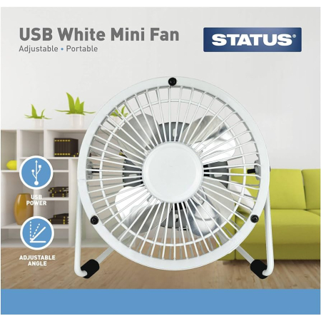 Status 4" USB Mini Fan White Metal