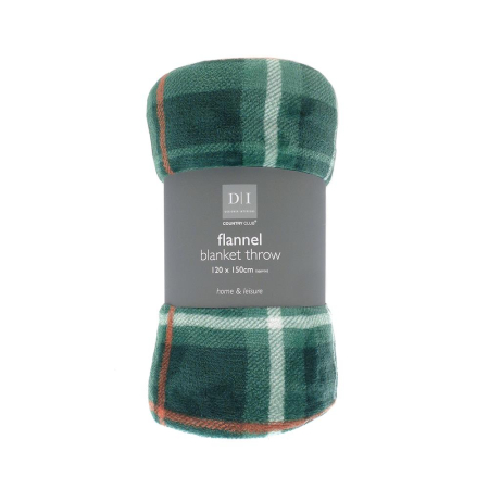 Country Club Green Tartan Super Soft Flannel Blanket Throw - 120 x 150cm