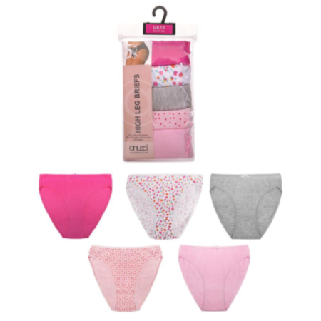 Ladies 5PK (Ditsy Print) High Leg Briefs