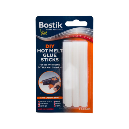 Bostik DIY Hot Melt Glue Gun Sticks 6 x 100mm Sticks - Clear