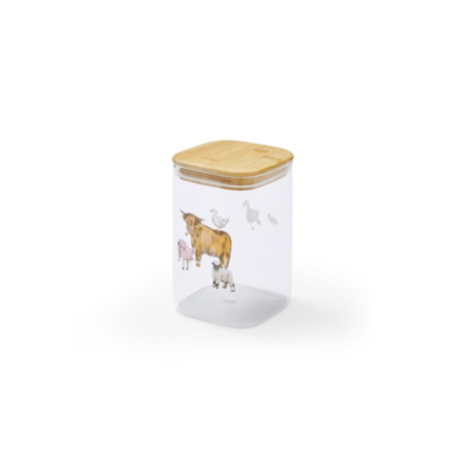 Cooksmart Buttercup Farm 1.0L Glass Jar with Push Bamboo Lid