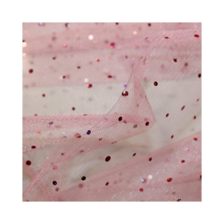 100% Polyester Sequin Tulle Fabric - Pink