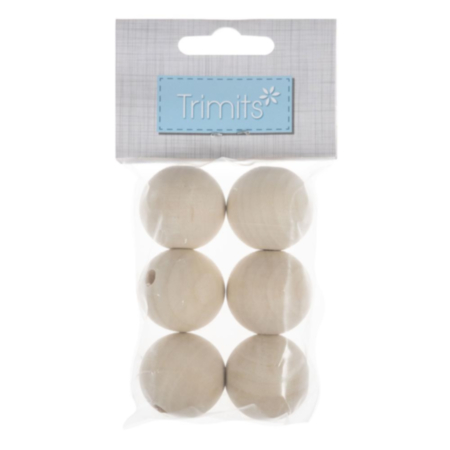 Wooden Craft Round Beads (3cm)| 6 Pieces