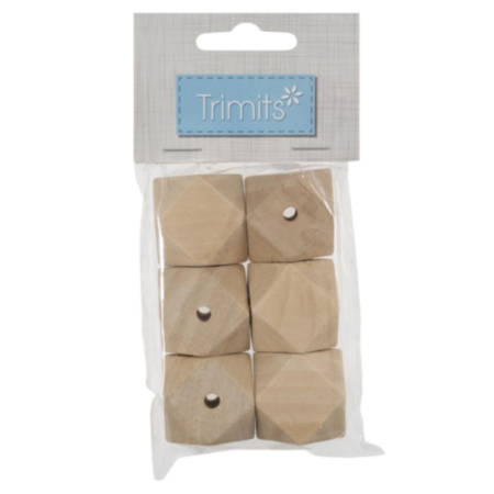 Geometric Cut Wooden Beads (30mm)| 6 Pieces
