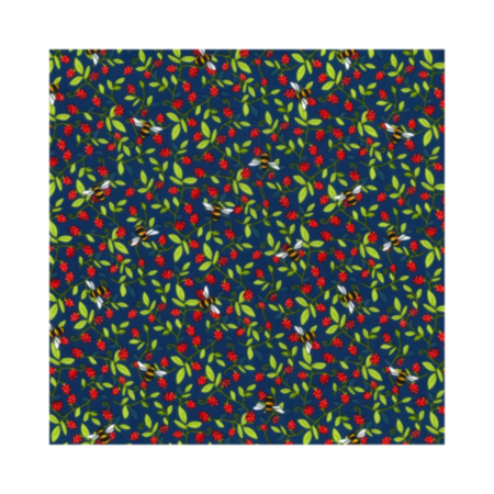 Cotton Poplin Strawberry & Bees Fabric - Navy