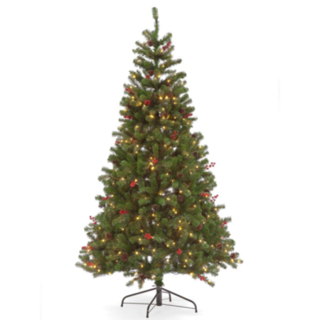 180cm Pre-Lit Pine Creek Green Tree with Red Berries & Pine Cones