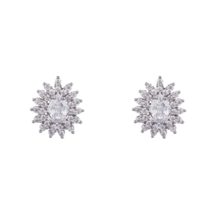 Elizabeth Cubic Zirconia Flare Stud Earrings In Silver