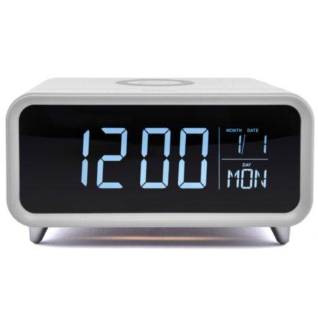Athena Alarm Clock with Wireless Charging Pad & Night Light - White