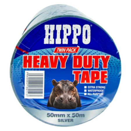 Hippo Heavy Duty Tape 50mm x 50m x2 - Silver