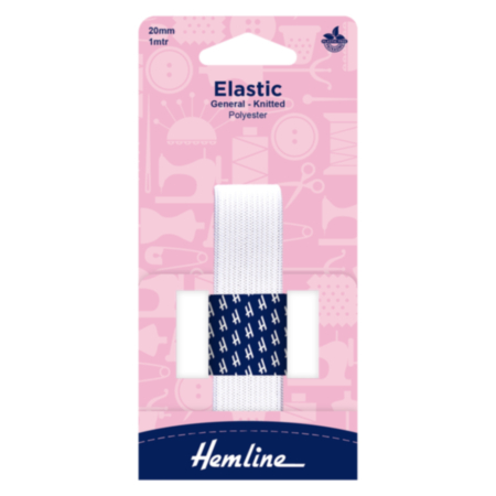Hemline General Purpose Knitted Elastic - 1m x 20mm (White)