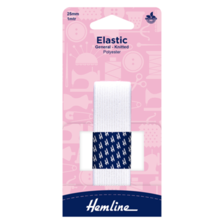 Hemline General Purpose Knitted Elastic - 1m x 25mm (White)
