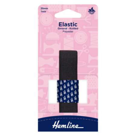 Hemline General Purpose Knitted Elastic - 1m x 20mm (Black)