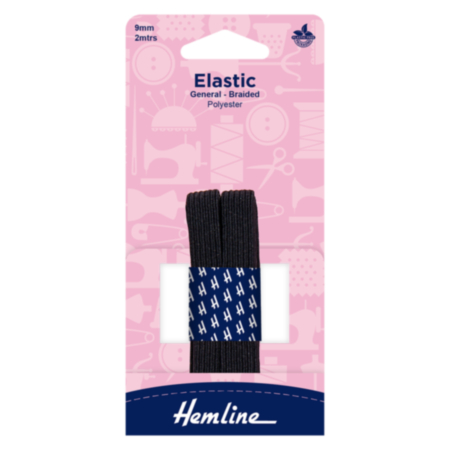 Hemline General Purpose Braided Elastic - 2m x 9mm (Black)