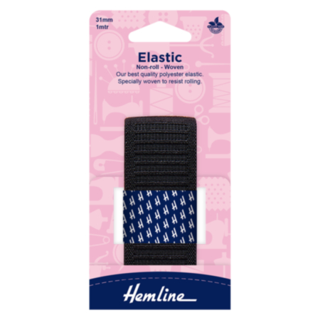 Hemline Woven Non-Roll Elastic - 0.9m x 31mm (Black)