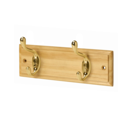 Pine and Polished Brass Hookrail - 2 Hooks